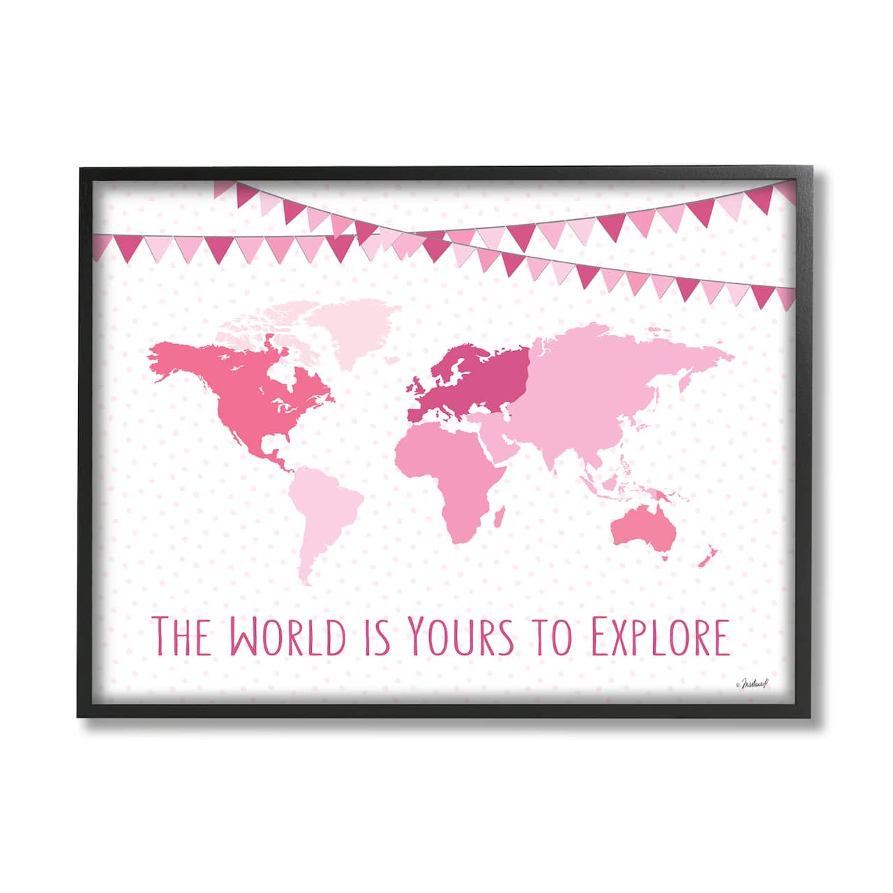 Stupell Industries World Is Yours to Explore Motivational World Map in Black Frame Wall Art